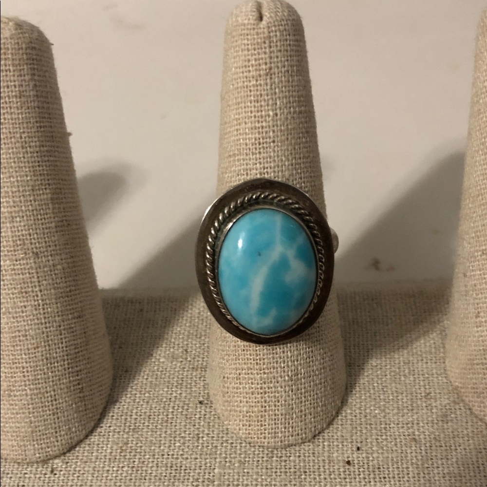 Turquoise Blue Stone Silver Ring - Women's Jewelry